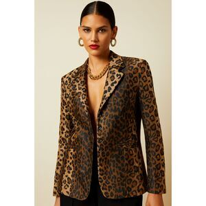 Bernard Zins Lorenzo Leopard Blazer Brushed Velvet Look France Size 8